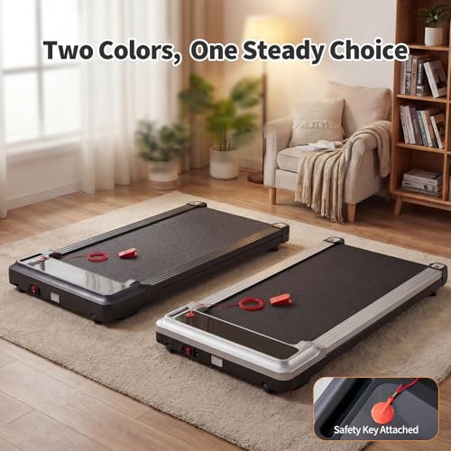 Under Desk Walking Pad Treadmill - Portable Quiet Electric Treadmill with Remote, LED Display, 42.2 x 19.2 x 3.6 Inches, Black/Sliver