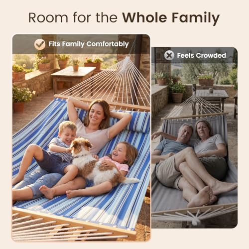 Everyfun Blue 2-Person Quilted Hammock with Spreaders, 500lbs Capacity Outdoor Lounger