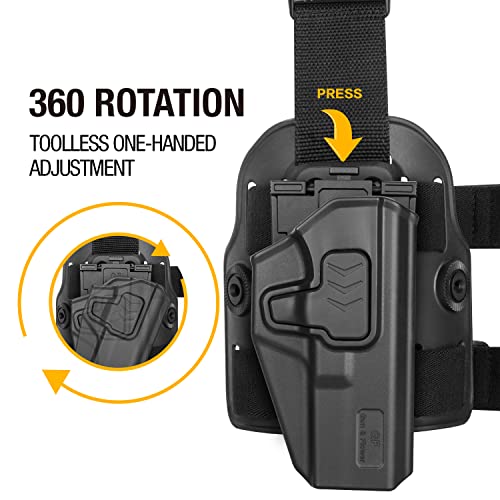 GLOCK Drop Leg Holster with Level II Retention for Glock 17/19/19X/22/23/31/32/45 - Right Hand, Tactical Thigh Platform