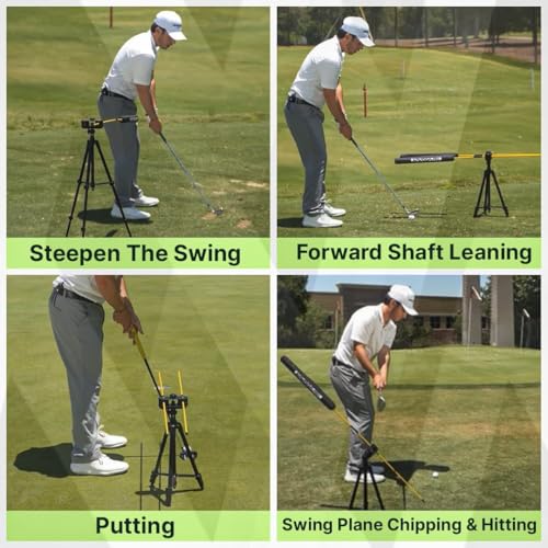 Golf Swing Trainer with Tripod & Phone Holder for Alignment Speed & Accuracy