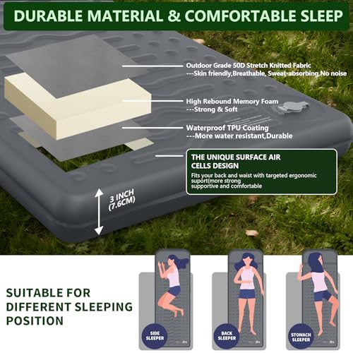 HiiPeak Memory Foam Sleeping Pad - Gray Single, 3 Inch Thick, Insulated Camping Mattress with Pillow