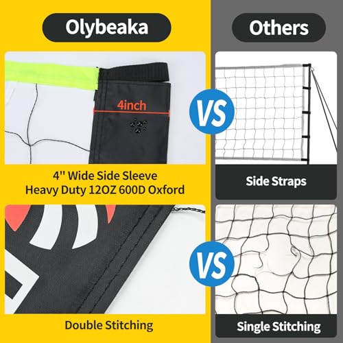 Olybeaka 20FT Outdoor Volleyball Net Set Black and Green for Backyard & Beach
