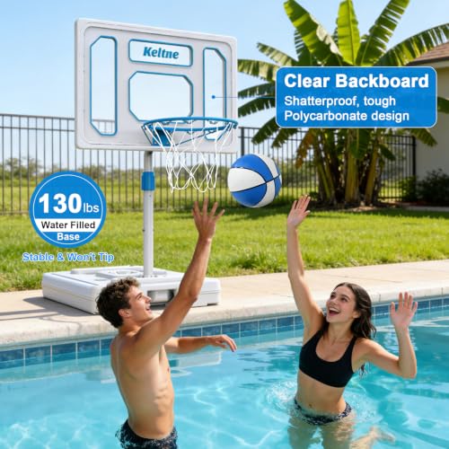 Chowell Solar Pool Basketball Hoop with LED Lights, Adjustable Height & Rustproof Backboard