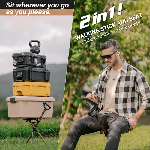 Outdoor Walking Cane with Seat - Foldable Tripod Stool Support 400lb