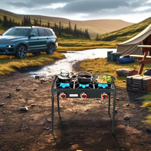 Trible Burner Propane Camping Stove - 28 Inch High Pressure Gas Stove with 105000 BTU