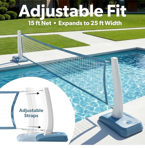 Water-Weighted Pool Volleyball Net Set for Inground Pools - Adjustable Up to 25 Ft