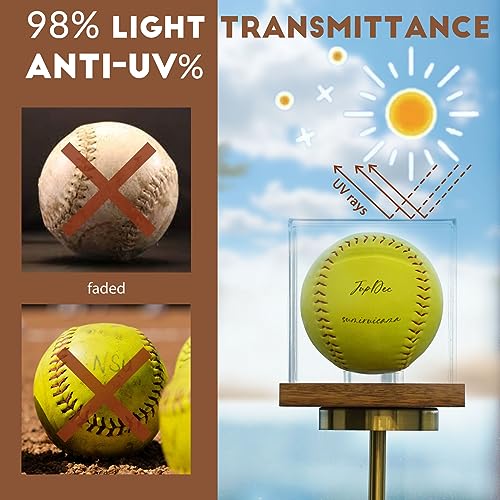 Softball Display Case Clear Acrylic Ball Holder with Wood Base - Brown, 1 Pack