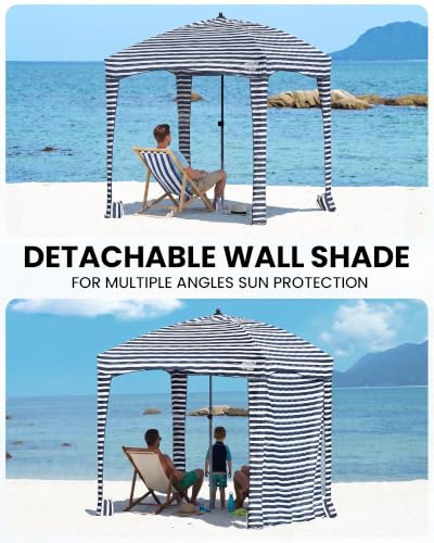 Qipi Beach Cabana Tent with Side Wall & Sandbags - 6' x 6' UV50+ Sun Shelter for Family