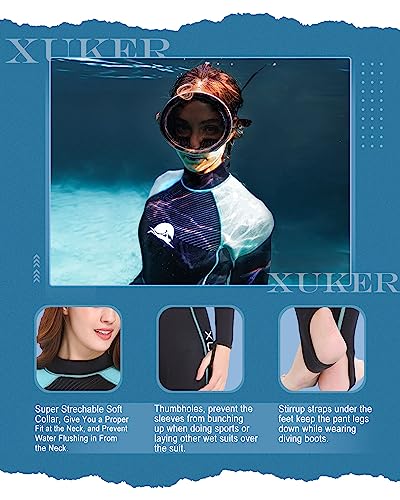 Blue 2mm Women's Wetsuit with Back Zip - Full Body Diving Suit, Medium
