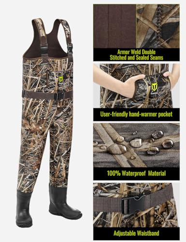 Kids Waterproof Insulated Neoprene Chest Waders for Hunting & Outdoor Adventures - Big Kid 8/9, Camouflage