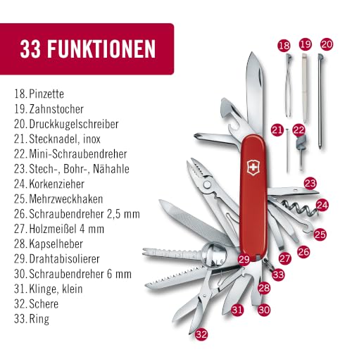 Victorinox Swiss Champ Red Swiss Army Knife with 33 Functions Pocket Multitool