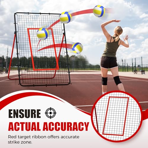 Red Volleyball Rebounder Net - Portable 7x4 ft Training Equipment for Spike & Smash - 5 Rebound Angles