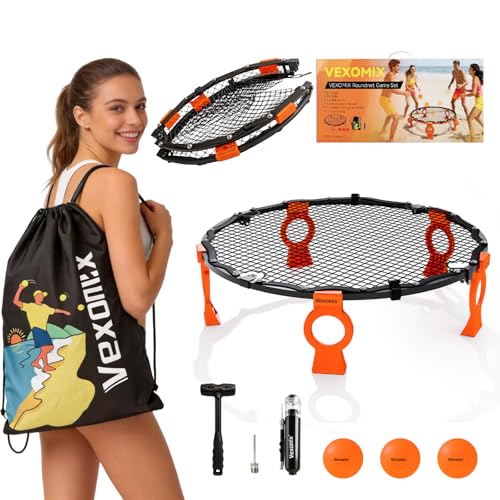 Orange Foldable Metal Roundnet Game Set for Outdoors - Pre-Assembled, Stable