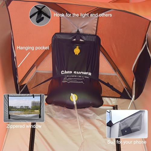 Portable Outdoor Shower Tent Privacy Changing Room Gray Orange - Camping Shelter