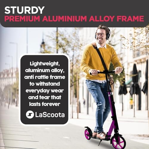 Lascoota Purple Kick Scooter for Kids Teens Adults 8" Urethane Wheels Foldable
