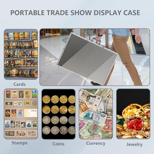 Hupsjer Silver Large Aluminum Card Display Case 34 x 22 Inches Lockable Portable Trade Show Storage