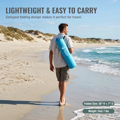 Villey Blue Stripes High Back Folding Beach Chair for Adults, Lightweight & Durable