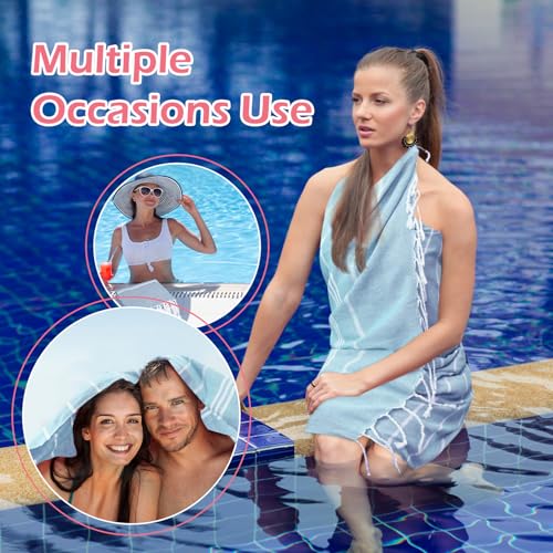 Oversized Turkish Beach Towels 36x71 Inches - 12 Pack Blue Sand-Free Quick Dry Lightweight Pool & Bath Towel Set