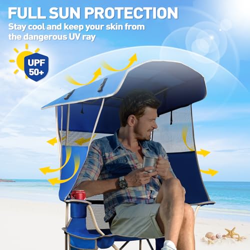 Folding Camping Chair with Shade Canopy and Cooler Bag for Outdoor Activities