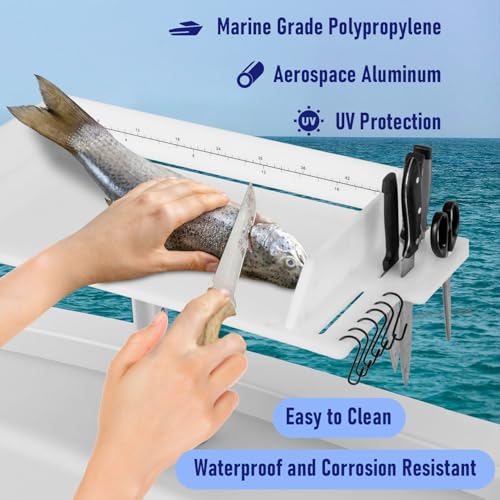 Boat Bait Cutting Board with Adjustable Rod Holder and Tool Slots - Marine-Grade Fishing Fillet Table