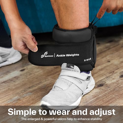 Sportneer Adjustable Ankle Weights for Men & Women - Black, 20lbs Pair