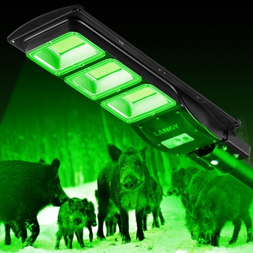 LANGY 20000LM Green Solar Hog Lights 2 Pack with Remote & Mounting Bracket for Night Hunting