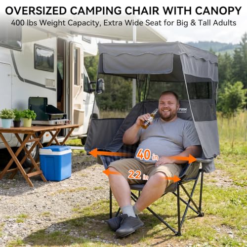 Huskfirm Grey Oversized Camping Chair with Canopy Shade Heavy Duty