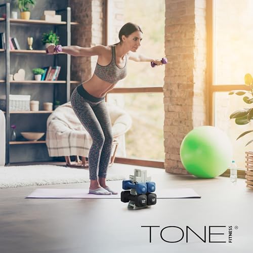 Tone Fitness 50 lb Neoprene Dumbbell Set with Storage Rack - Non-Slip, Anti-Roll Hand Weights