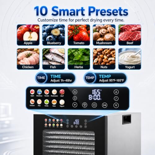 OSTBA Food Dehydrator 12 Trays Stainless Steel Silver & Black 850W Digital