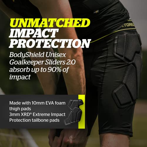 Storelli BodyShield Goalkeeper Sliders 2.0 Adult Medium Black Padded Soccer Shorts with Cup Pocket