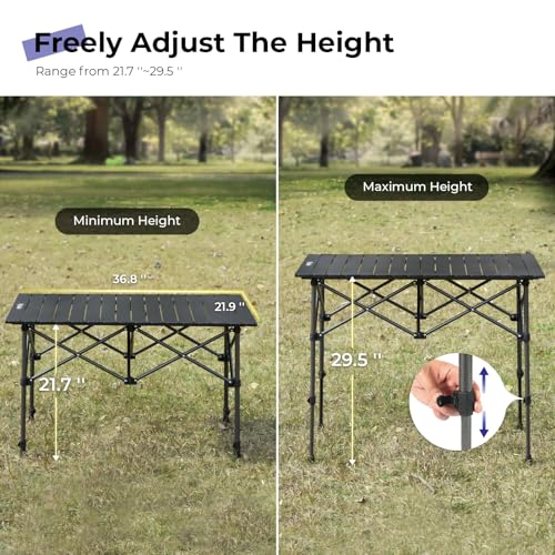 Byliable Black Folding Camping Table 36.8"L x 21.9"W Adjustable Height Lightweight
