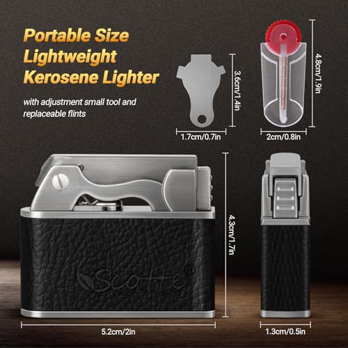 Vintage Kerosene Lighter with Windproof Soft Flame, Leather & Metal Design, Refillable Pocket Torch, Gift for Men