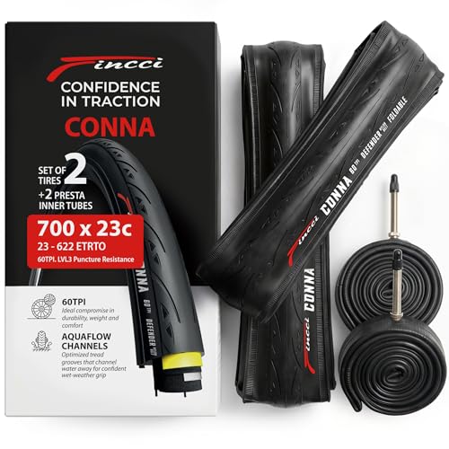 Fincci 700x23c Road Bike Tires & Inner Tubes Set - Foldable, Puncture-Resistant