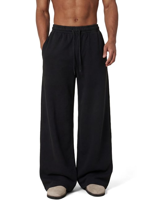 COOLGYM Mens Baggy Sweatpants Wide Leg Deep Pockets Open Bottom Flare Sweat Pants Elastic Drawstring Air Layer No Wrinkle Black