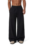 COOLGYM Mens Baggy Sweatpants Wide Leg Deep Pockets Open Bottom Flare Sweat Pants Elastic Drawstring Air Layer No Wrinkle Black