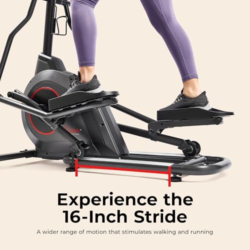 16-Inch Stride Sunny Health & Fitness Upright Elliptical Machine with Pulse Sensor