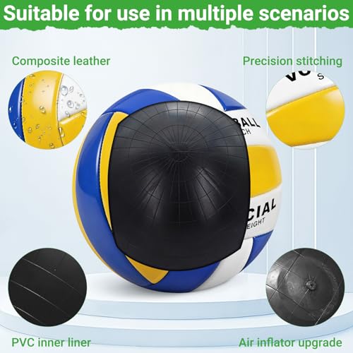 Soft Waterproof Volleyball Size 5 - Yellow-Blue-White, Includes Pump & Net Bag