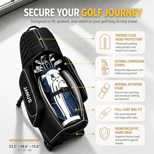 Black JANUS Golf Travel Bag with Wheels & Support Legs - Airline-Ready Hard Case