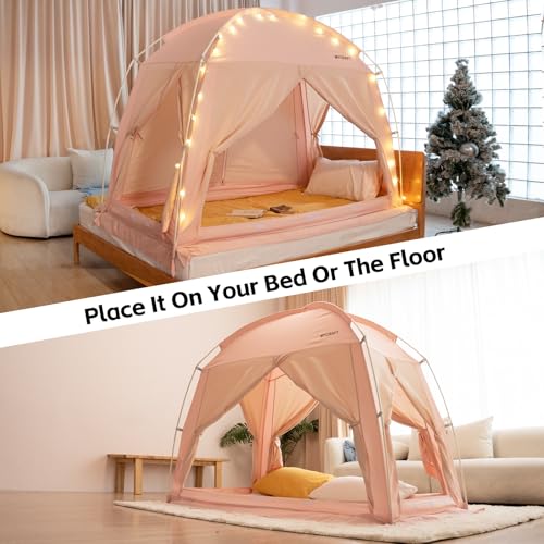 MYCRAFT Pink Twin Bed Tent Canopy for Privacy & Light-Reduction, 4 Doors