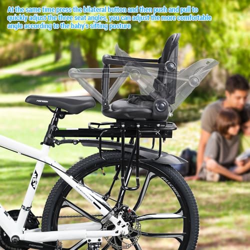 Rear Child Bike Seat Black Adjustable Backrest Toddler Bike Seat for Adults