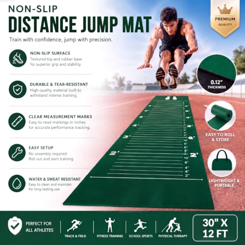 Woanger Green Long Jump Mat 12x2.5 ft Non-Slip Indoor Track & Field Training