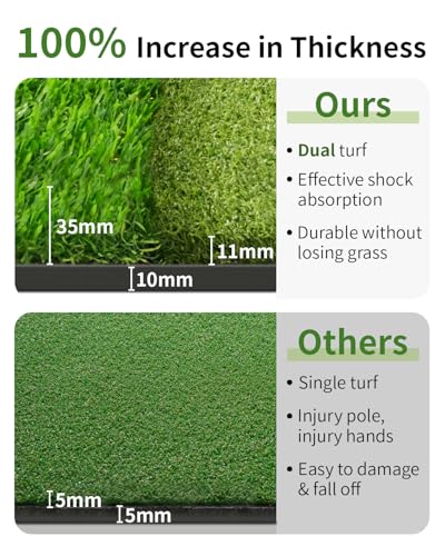 TOSOZE 72x48in Dual-Turf Golf Hitting Mat with Ball Tray & Alignment Guide, 21-50mm Thick Practice Mat for Driving & Chipping