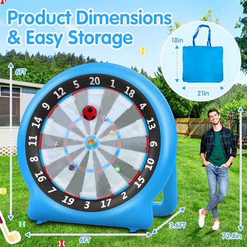 6FT Inflatable Dartboard Game with Soccer Darts & Accessories - Blue