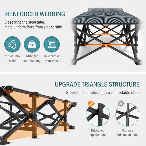 Heavy-Duty Folding Camping Cot with Removable Cushion for Adults