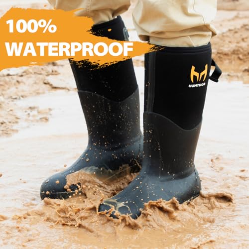 Hunthor Black Steel Toe Rubber Work Boots - Puncture-Proof Safety Shoes, Steel Shank, Size 7
