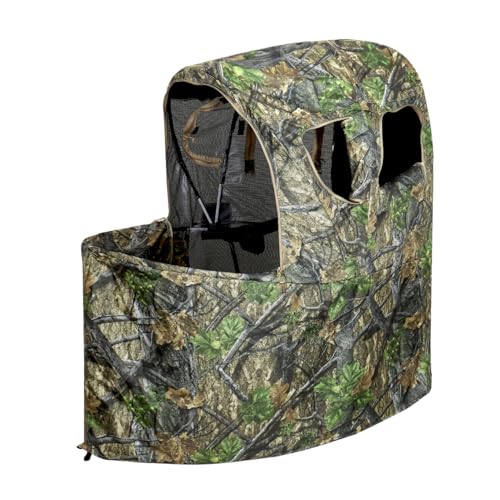 AUSCAMOTEK Woodland Green See-Through Hunting Ground Blind with Built-In Chair - 1 Person Pop-Up Camouflage Tent
