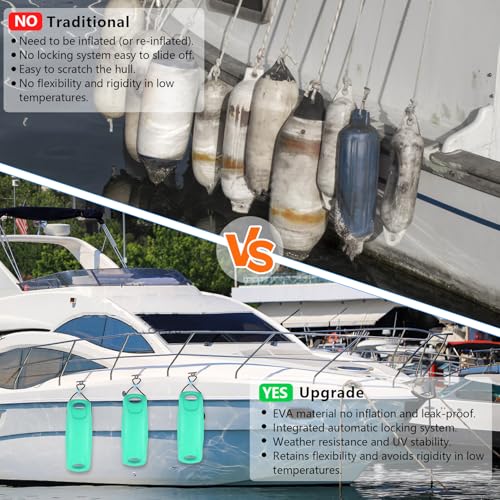 2 Pack 22 Inch Boat Fenders for Docking - EVA Impact Bumpers with Locking Rope, Ideal for Yachts, Pontoon, Jet Ski, PWC, Grey/Black/Blue