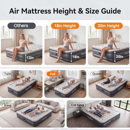 Comfort Height 20-Inch Full Air Mattress with Built-In Pump - Grey