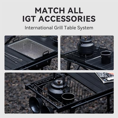 Black Folding Camping Table with Adjustable Height - Portable Ultralight IGT Table for Outdoor Use