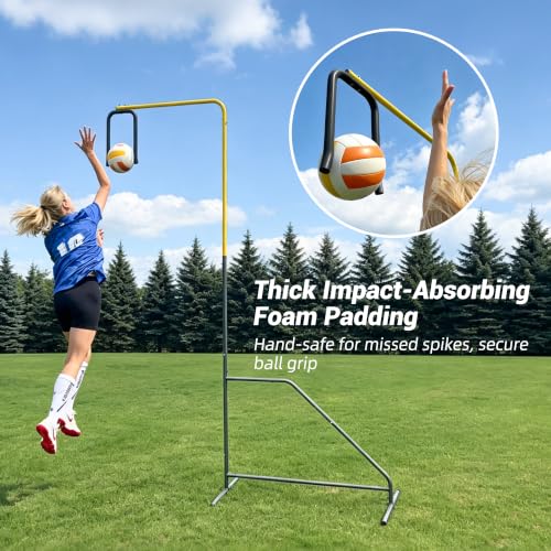 Yellow Volleyball Spike Trainer - Adjustable Height Solo Practice Equipment for Indoor & Outdoor Training